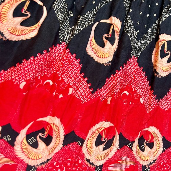 🦢 MINKPINK Dancing Cranes Fringe Dress - Black Red Pink - Size L - Picture 5 of 5